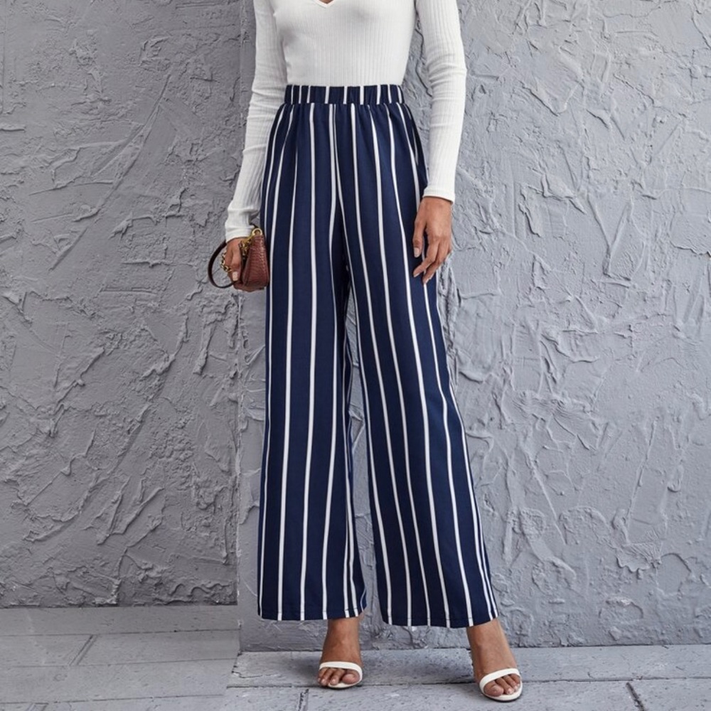 High Waist Striped Wide Leg Pants
